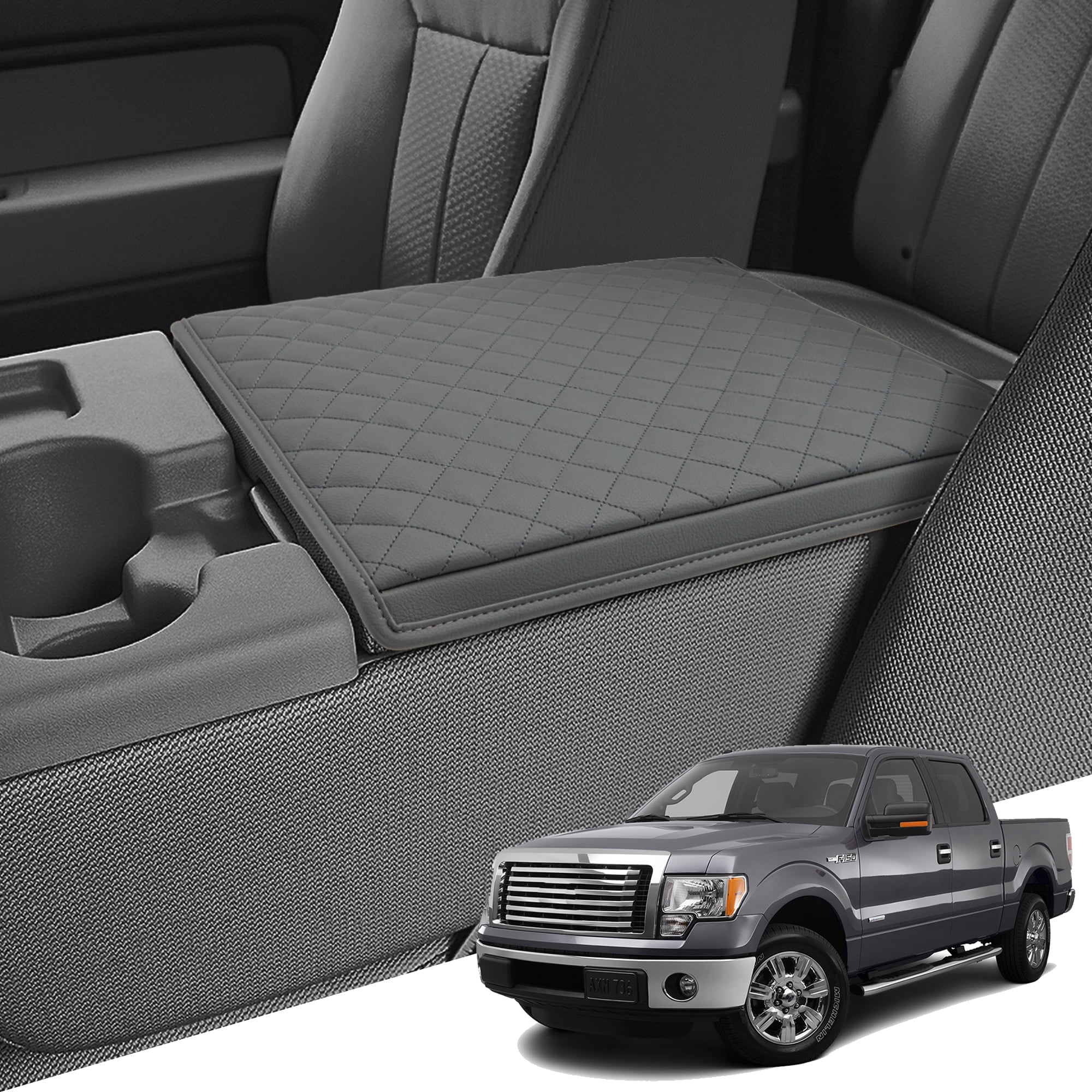 KBH Center Console Armrest Cover for Ford F150 2011-2014 with Jump Seat Console, PU Leather Middle Console Cover for Truck Interior Accessories (Dark Gray)