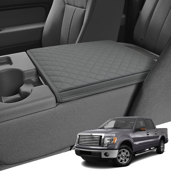 KBH Center Console Armrest Cover for Ford F150 2011-2014 with Jump Seat Console, PU Leather Middle Console Cover for Truck Interior Accessories (Dark Gray)