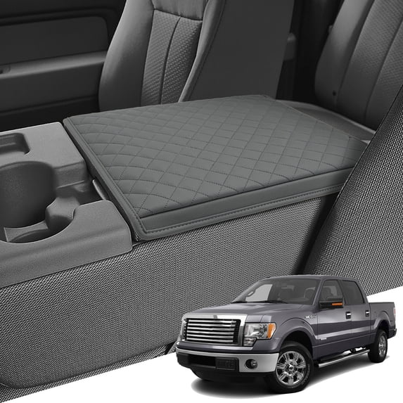KBH Center Console Armrest Cover for Ford F150 2011-2014 with Jump Seat Console, PU Leather Middle Console Cover for Truck Interior Accessories (Dark Gray)