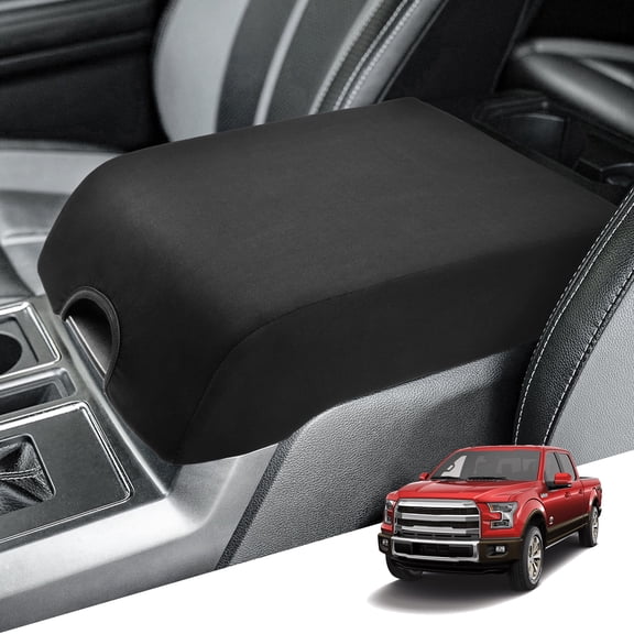 KBH Center Console Cover for Ford F150 2015-2020, 2017-2022 F250 F350 F450, 2018-2024 Expedition Interior Accessories, Middle Console Lid Armrest Cover Protector, Washable Fabric Black