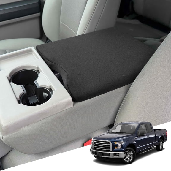 KBH Center Console Armrest Cover for Ford F150 2015-2025, 2017-2025 F250 F350 F450 F550 with Jump Seat Console, Soft Cozy Nylon Middle Console Cover for Truck Interior Accessories, Black