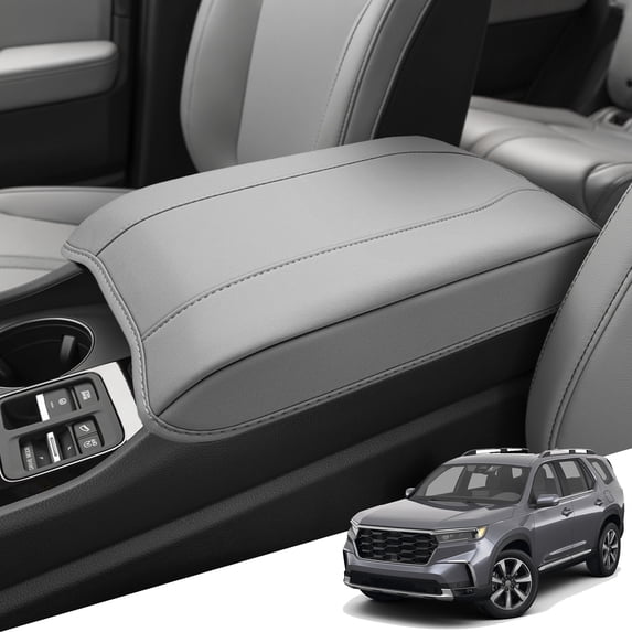 KBH Center Console Cover for Honda Pilot Accessories 2023-2026 & Ridgeline/Passport 2024-2026, Leather Armrest Cover Anti-Scratch Middle Console Pad Protector, Gray