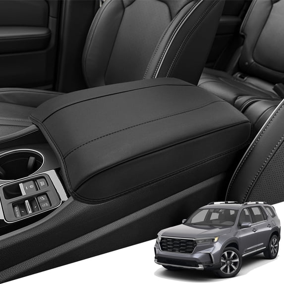 KBH Center Console Cover for Honda Pilot Accessories 2023-2026 & Ridgeline/Passport 2024-2026, Leather Armrest Cover Anti-Scratch Middle Console Pad Protector, Black