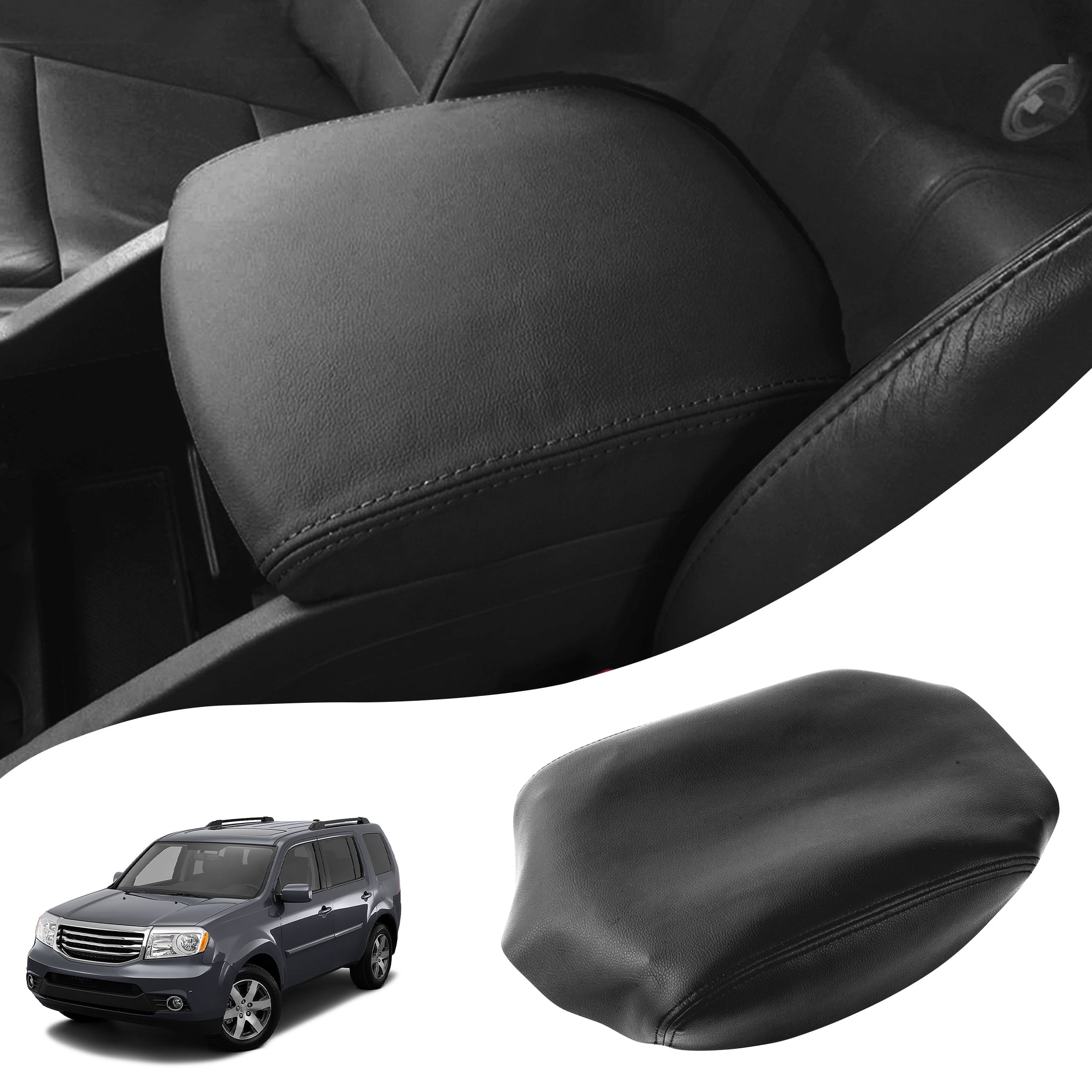 KBH Center Console Cover Lid Armrest Replacement for Honda Pilot 2009-2015, Car Arm Rest Upholstery Cover, Black (Leather Skin Only)