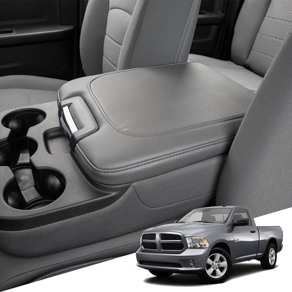KBH Center Console Cover Replacement for Dodge Ram 1500 2013-2018, Ram 2500/3500/1500 Classic Model 2013-2025, PU Leather Console Armrest Cover Protector (Gray)