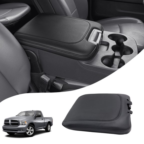 KBH Center Console Cover Replacement for 2013-2018 Dodge Ram 1500 Accessories, Ram 2500/3500/1500 Classic Model 2013-2025, Black Leather Armrest Cover Protector