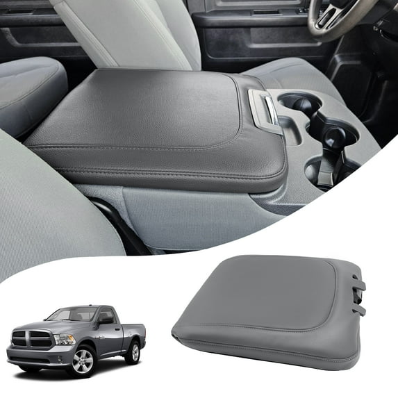 KBH Center Console Cover Replacement for Dodge Ram 1500 2013-2018, Ram 2500/3500/1500 Classic Model 2013-2025, PU Leather Console Armrest Cover Protector (Gray)