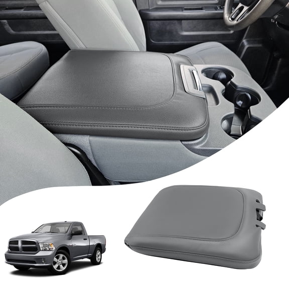 KBH Center Console Cover Replacement for Dodge Ram 1500 2013-2018, Ram 2500/3500/1500 Classic Model 2013-2025, PU Leather Console Armrest Cover Protector (Gray)
