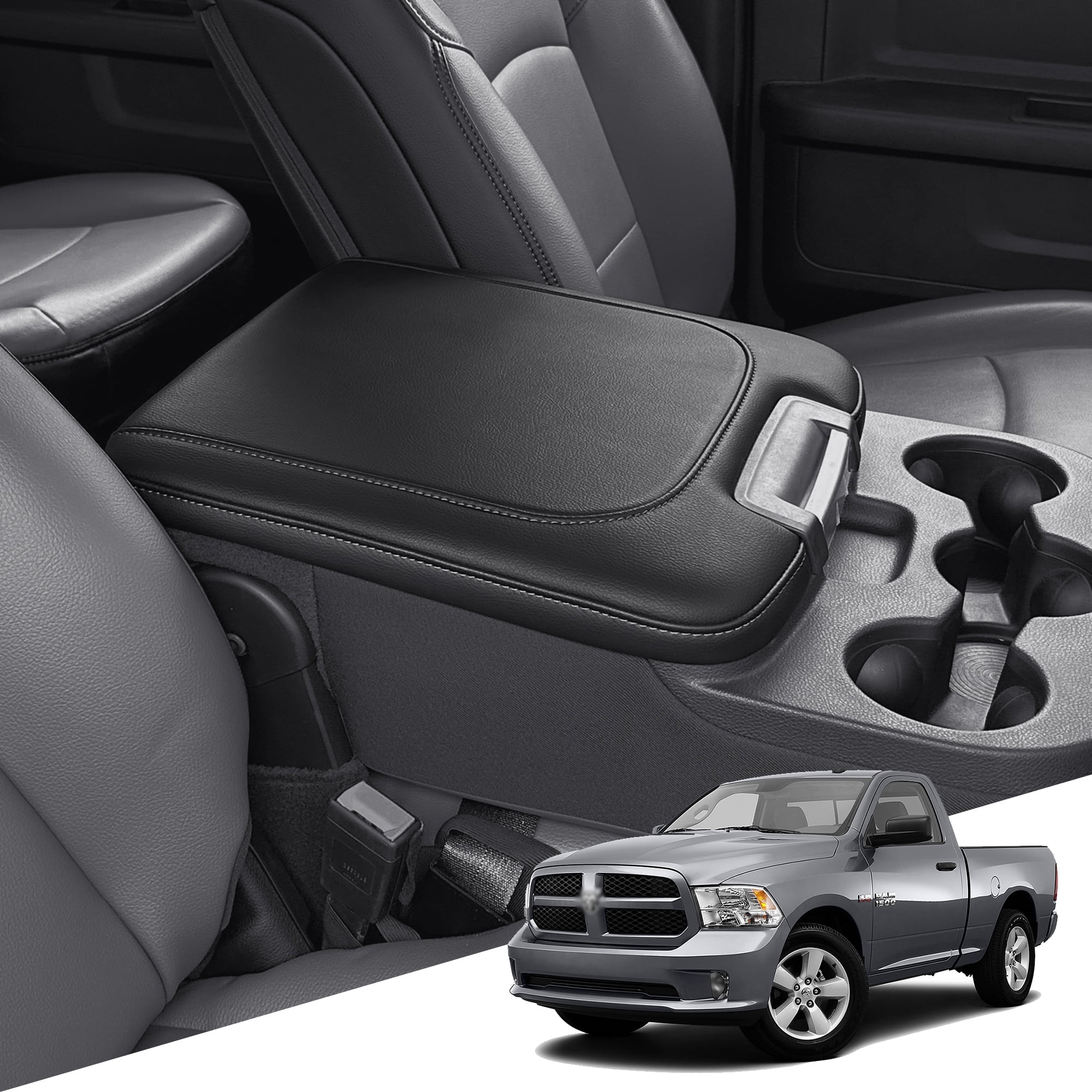 KBH Center Console Cover Replacement for 2013-2018 Dodge Ram 1500 Accessories, Ram 2500/3500/1500 Classic Model 2013-2025, Black Leather Armrest Cover Protector