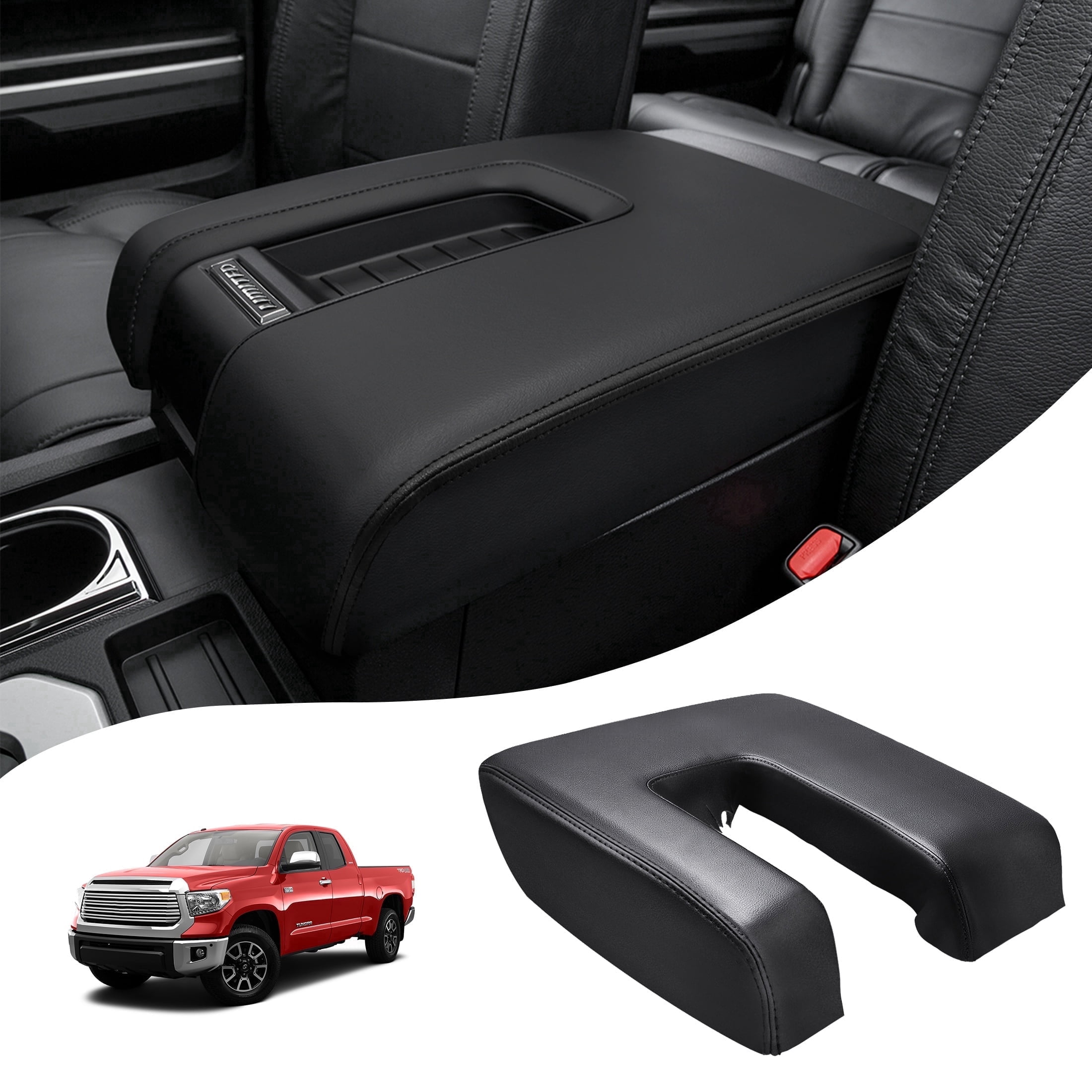KBH Center Console Lid Replacement for Toyota Tundra 2014-2021, Black Leather Armrest Cover Skin Uhpholstery for Truck Interior Accessories (Leather Part Only)