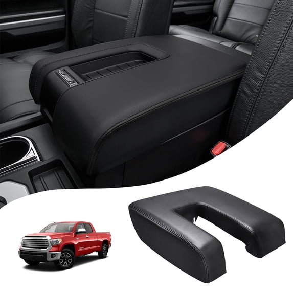 KBH Center Console Cover Replacement for Toyota Tundra 2014-2021, Black Leather Armrest Uhpholstery Interior Accessories (Leather Skin Only)