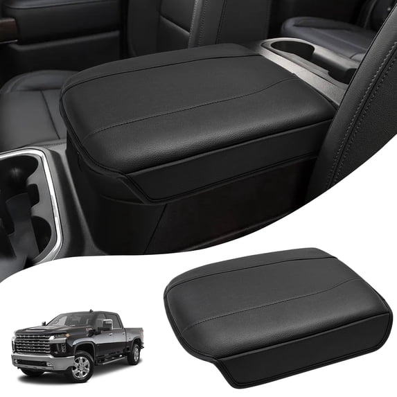 KBH Center Console Cover for Silverado Sierra 2019-2026, Middle Console Cover for Yukon Tahoe Suburban 2021-2026, Leather Armrest Cushion Pad Interior Accessories (Bucket Seat Only)