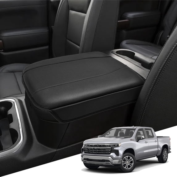 KBH Center Console Cover for Silverado Sierra 2019-2026, Middle Console Cover for Yukon Tahoe Suburban 2021-2026, Leather Armrest Cushion Pad Interior Accessories (Bucket Seat Only)