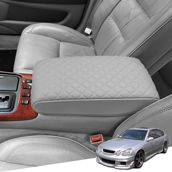 KBH Center Console Cover for 1998-2005 Lexus GS300 GS400 GS430, Middle Console Arm Rest Lid Cushion Cover, Anti-Scratch Leather Trim Interior, Gray