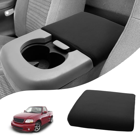KBH Center Console Cover for 1999-2003 Ford F150, Washable Fabric Armrest Lid Protector for F150 Accessories, Black(Fits for Jump Seat Console)