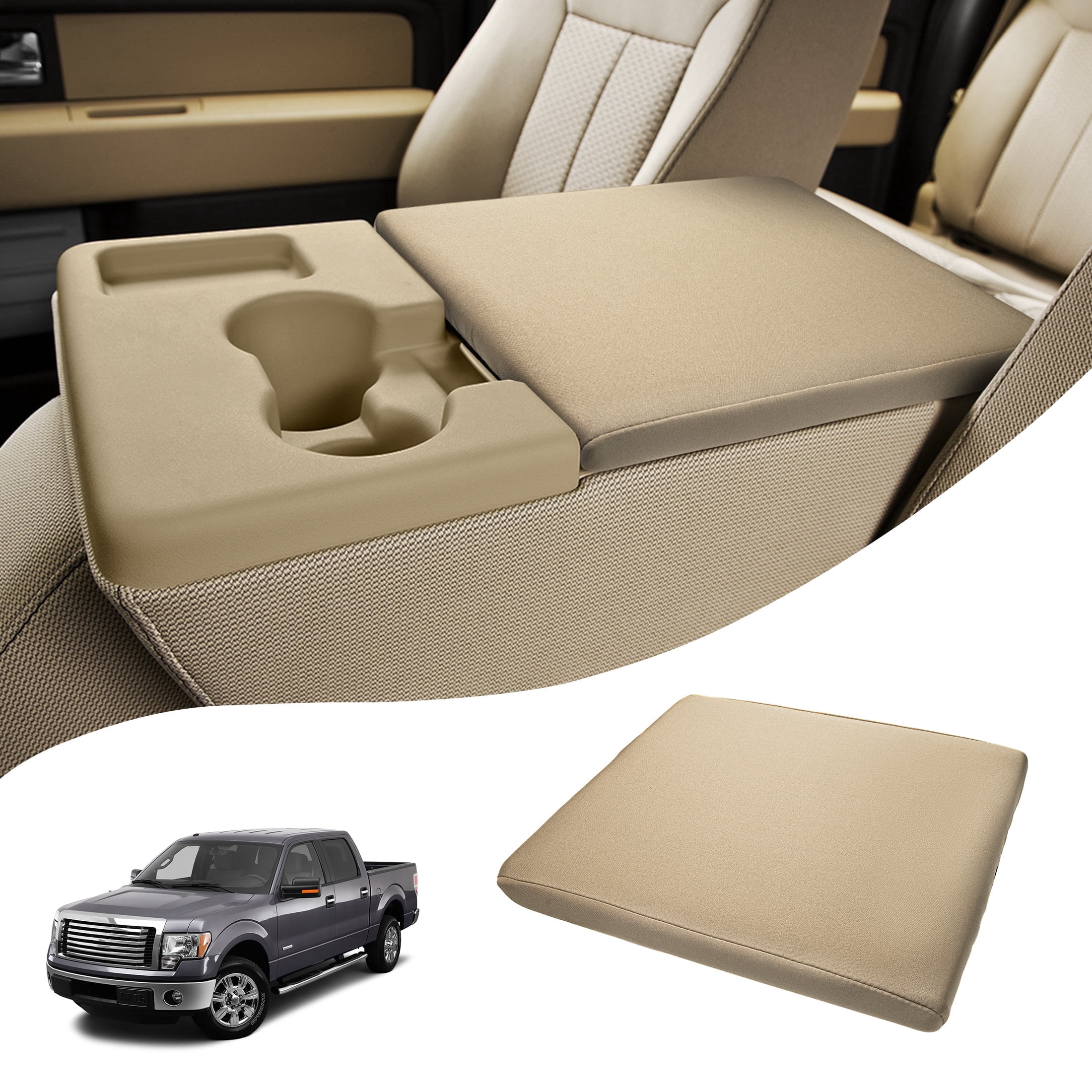 KBH Center Console Cover for 2011-2014 Ford F150 Accessories, Washable Arm Rest Protector Covering for Car, Beige(Fits Jump Seat Console Only)