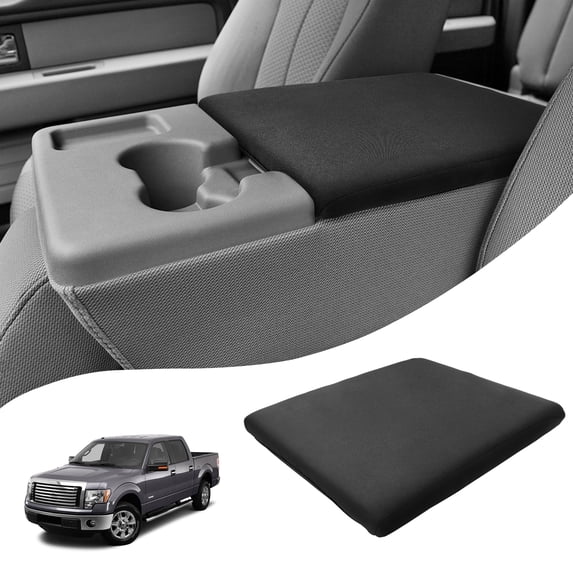 KBH Fit for 2011-2014 Ford F150 Center Console Cover with Jump Seat Console, Washable Arm Rest Protector Covering for Car Accessories, Black