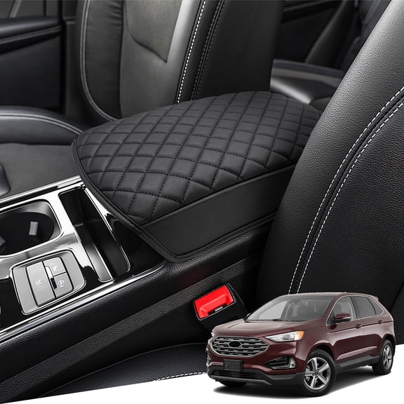 KBH Center Console Cover for 2015-2020 Ford Edge, Middle Console Lid Protector Cushion Pad, Black Leather Trim Interior Accessories