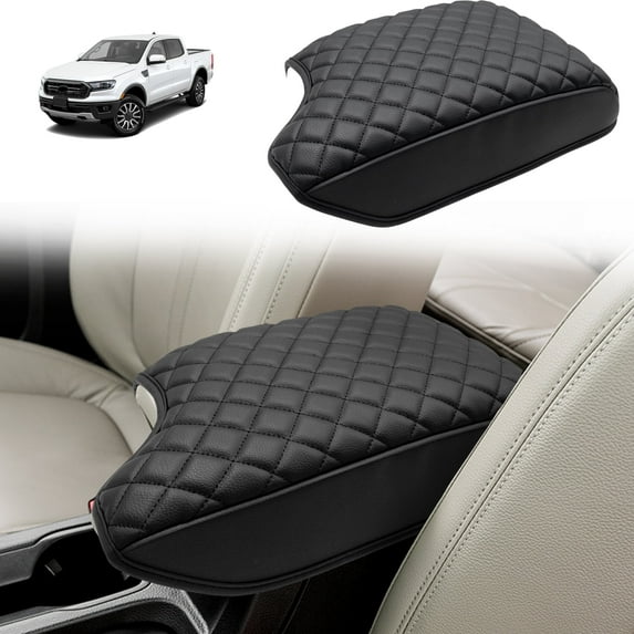 KBH Center Console Cover for 2019-2023 Ford Ranger Accessories, Black Leather Armrest Cover for Vehicle, Anti-Scratch Middle Console Lid Cushion Pad