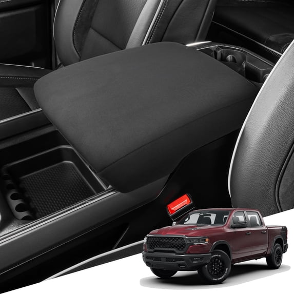 KBH Center Console Cover for 2019-2026 Dodge Ram 1500/2500/3500, Washable Fabric Armrest Lid Protector for Ram 1500 Accessories, Black