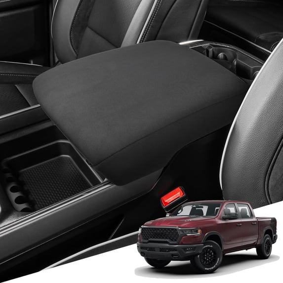 KBH Center Console Cover for 2019-2026 Dodge Ram 1500/2500/3500, Washable Fabric Armrest Lid Protector for Ram 1500 Accessories, Black