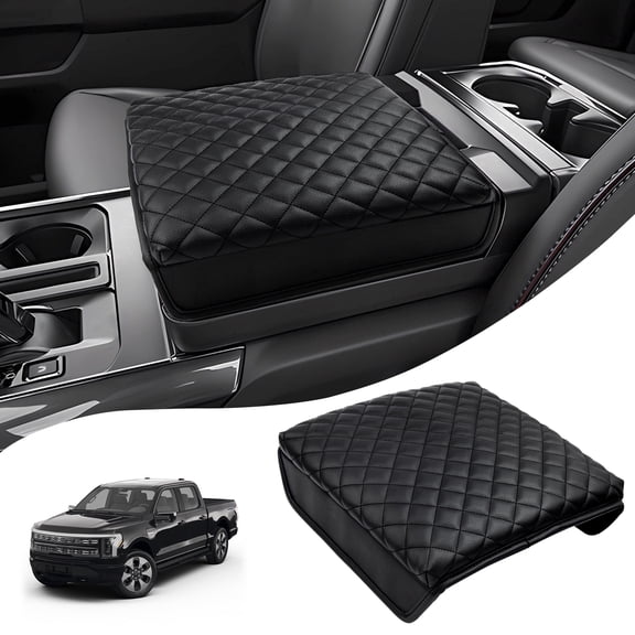 KBH Workstation Console Cover for Ford F150 Accessories 2021-2026, Armrest Lid Cushion Protector Leather Interior for Truck