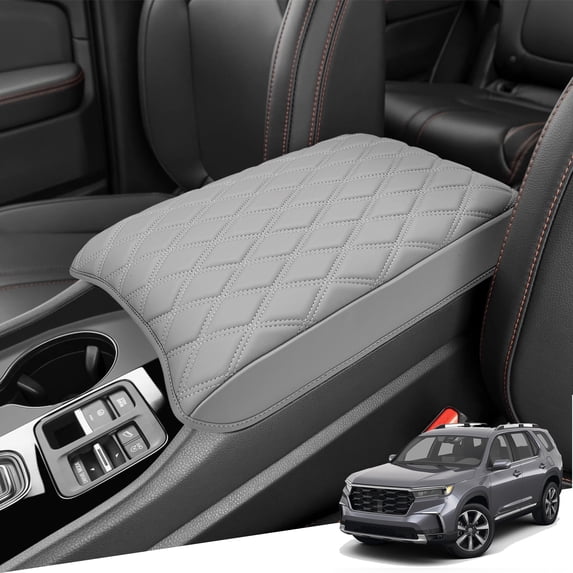 KBH Center Console Cover for 2023-2026 Honda Pilot/2024-2026 Ridgeline Passport, Middle Console Pad Armrest Cover Leather Interior Accessories, Gray