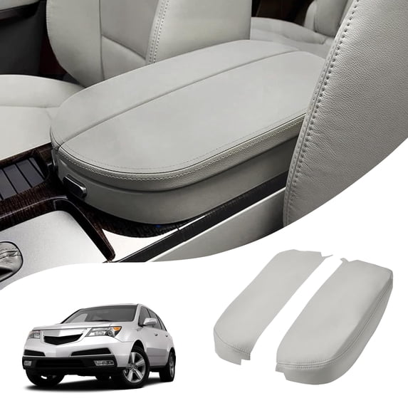 KBH Center Console Cover for Acura MDX 2007-2013, Middle Console Lid Armrest Cover Leather Skin Replacement, Gray