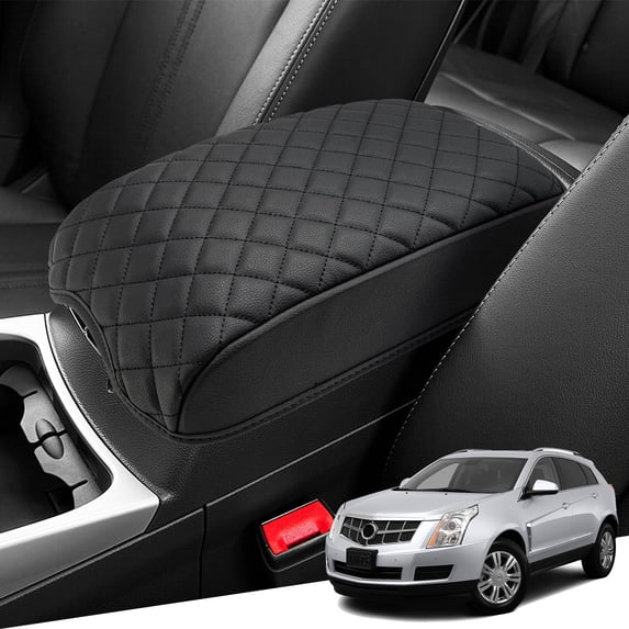 KBH Center Console Cover for Cadillac SRX 2010-2016, Middle Console Arm Rest Lid Cushion Protector for Car Interior Accessories, Black Leather Trim