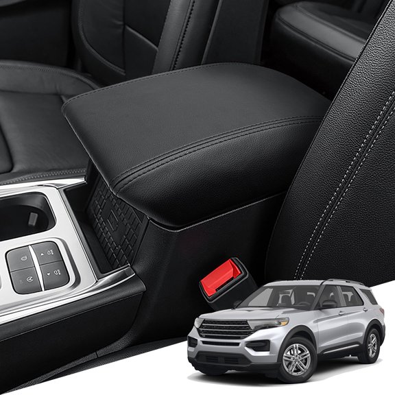 KBH Center Console Cover for Ford Explorer 2020-2026, PU Leather Middle Console Armrest Cover Protector for Car Accessories Interior, Black