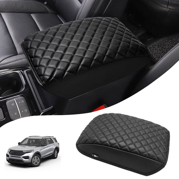 KBH Center Console Cover for Ford Explorer Accessories 2020-2026, Black Leather Arm Rest Lid Protector Cushion Pad for Car Interior