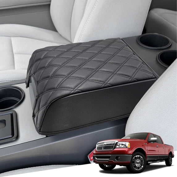 KBH Center Console Cover for Ford F150 2004-2014/Expedition 2007-2014, Leather Middle Console Lid Armrest Cover for Lincoln Mark LT 2006-2008, Black