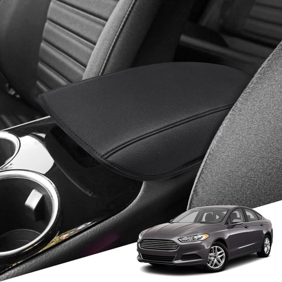 KBH Center Console Cover for Ford Fusion 2013-2016, Armrest Covering for Car, Anti-Scratch Leather Middle Console Lid Protector, Black