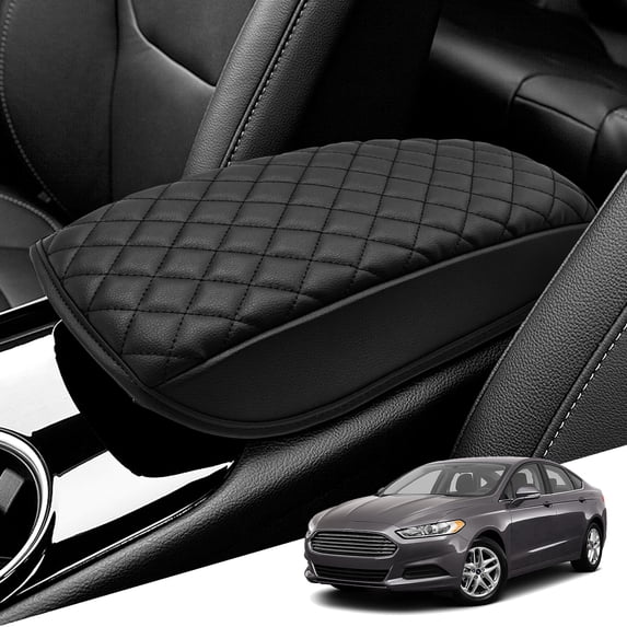 KBH Center Console Cover for 2013-2016 Ford Fusion Accessories, Black Leather Middle Console Lid Armrest Cover for Car Interior