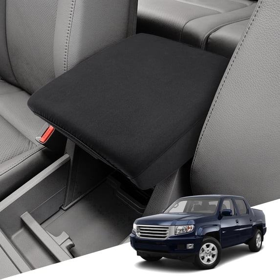 KBH Center Console Cover for Honda Ridgeline 2006-2014, Soft Cozy Nylon Middle Console Lid Arm Rest Covering for Car, Black Washable Fabric