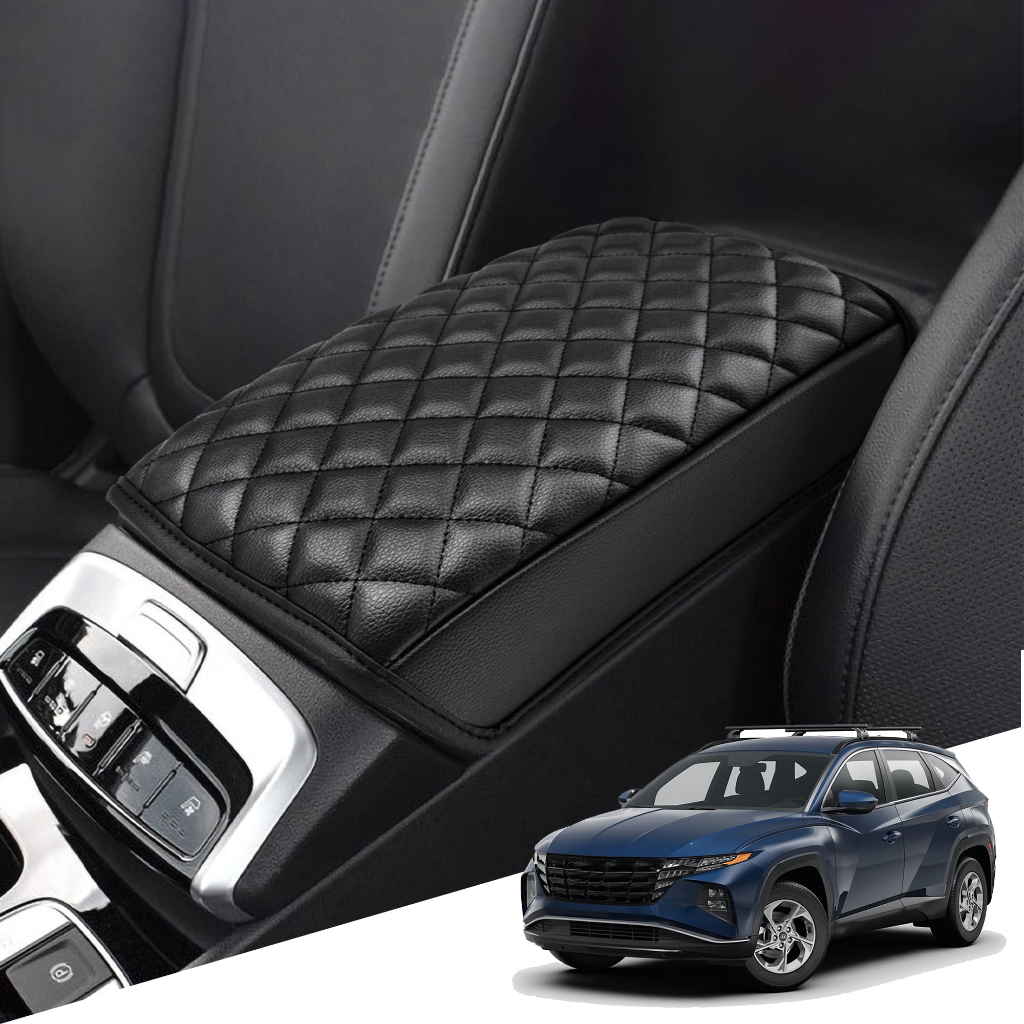 KBH Center Console Cover for Hyundai Tucson Accessories 2022-2024, Leather Armrest Cover for Car Interior, Black