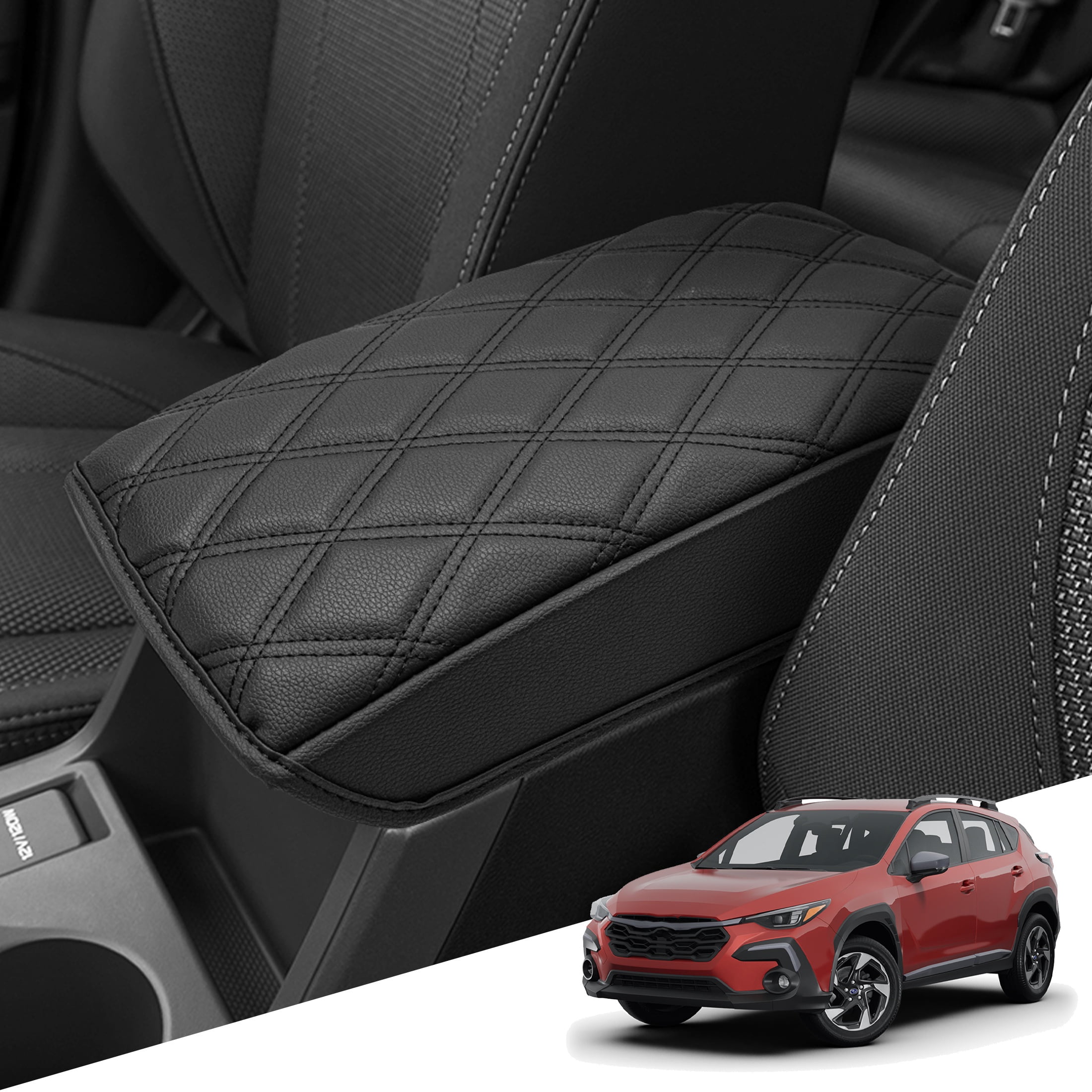 KBH Center Console Cover for Subaru Crosstrek/Impreza Accessories 2024 2025 2026, Car Arm Rest Box Lid Protector Pad, Black Leather Interior Trim