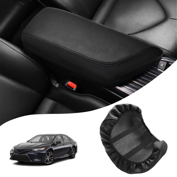 KBH Middle Console Cover for Toyota Camry 2018-2024, Black Leather Arm Rest Lid Covering for Car Accessories Interior