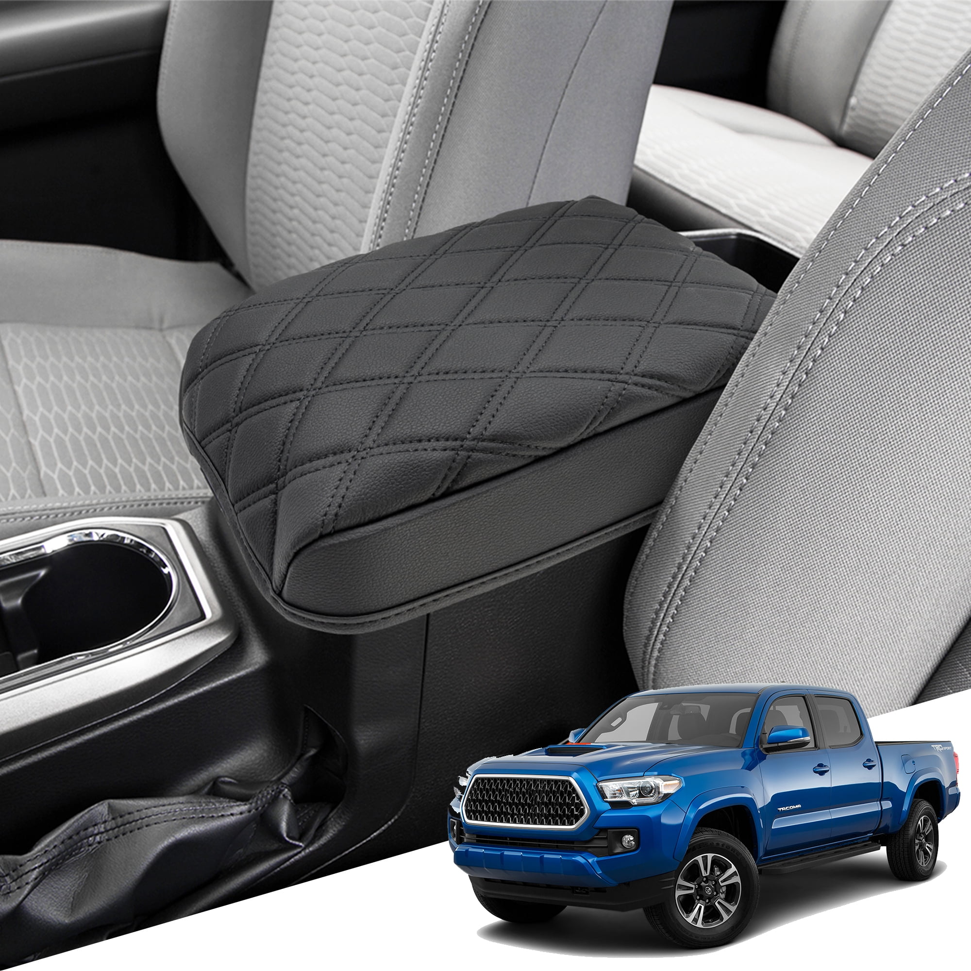 KBH Center Console Cover for Toyota Tacoma Accessories 2016-2023, Leather Middle Console Lid Armrest Cover for Car Interior, Black