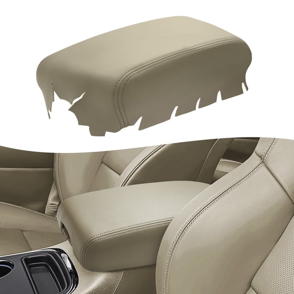 KBH Center Console Lid Armrest Cover for 2011-2020 Dodge Durango & Jeep Grand Cherokee, Leather Skin Upholstery Replacement for Car Accessories Interior, Beige