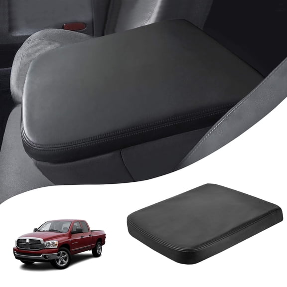 KBH Center Console Lid Armrest Cover Replacement for 2002-2008 Dodge Ram 1500 2500 3500 with Jump Seat Console, Black Leather Arm Rest Covering for Car Interior, Skin Upholstery Only