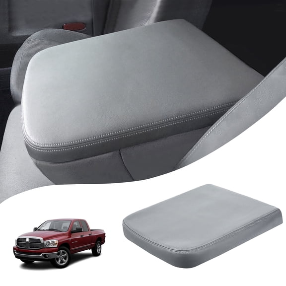 KBH Center Console Lid Cover Replacement for 2002-2008 Dodge Ram 1500 2500 3500, Leather Skin Upholstery Armrest Lid Covering for Ram 1500 Accessories, Darkgray (Jump Seat Console Only)