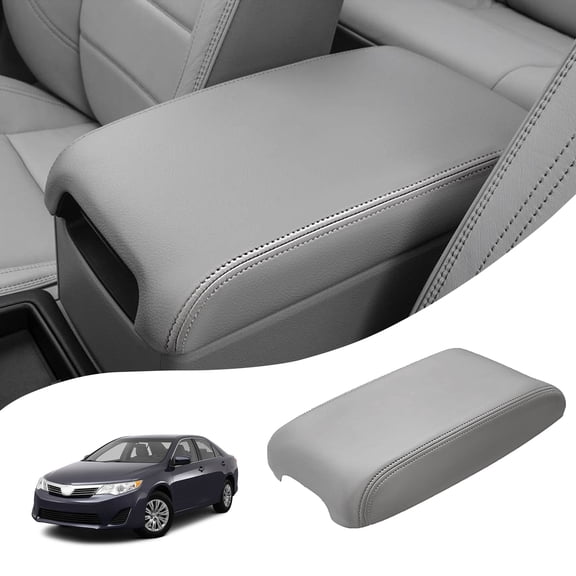 KBH Center Console Lid Armrest Cover Replacement for Toyota Camry Accessories 2012-2017, Arm Rest Cover Skin Upholstery Car Interior Trim, Gray (Leather Part Only)