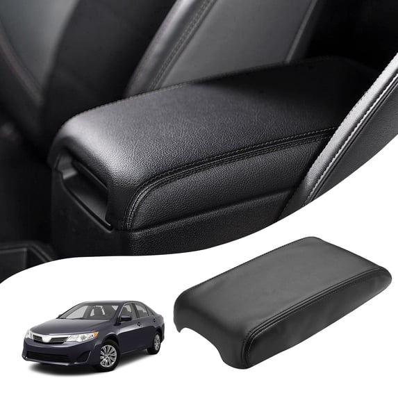 KBH Center Console Lid Replacement for Toyota Camry Accessories 2012-2017, Leather Skin Upholstery Armrest Covering for Car Interior, Black (Leather Part Only)
