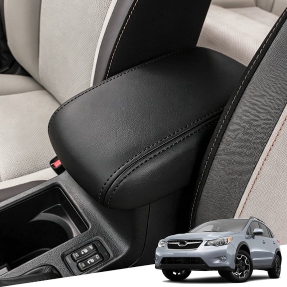 KBH Center Console Lid Armrest Cover for Subaru Crosstrek Accessories 2012-2017 & Impreza 2012-2016, Car Arm Rest Cover Replacement Upholstery, Black (Leather Skin Only)