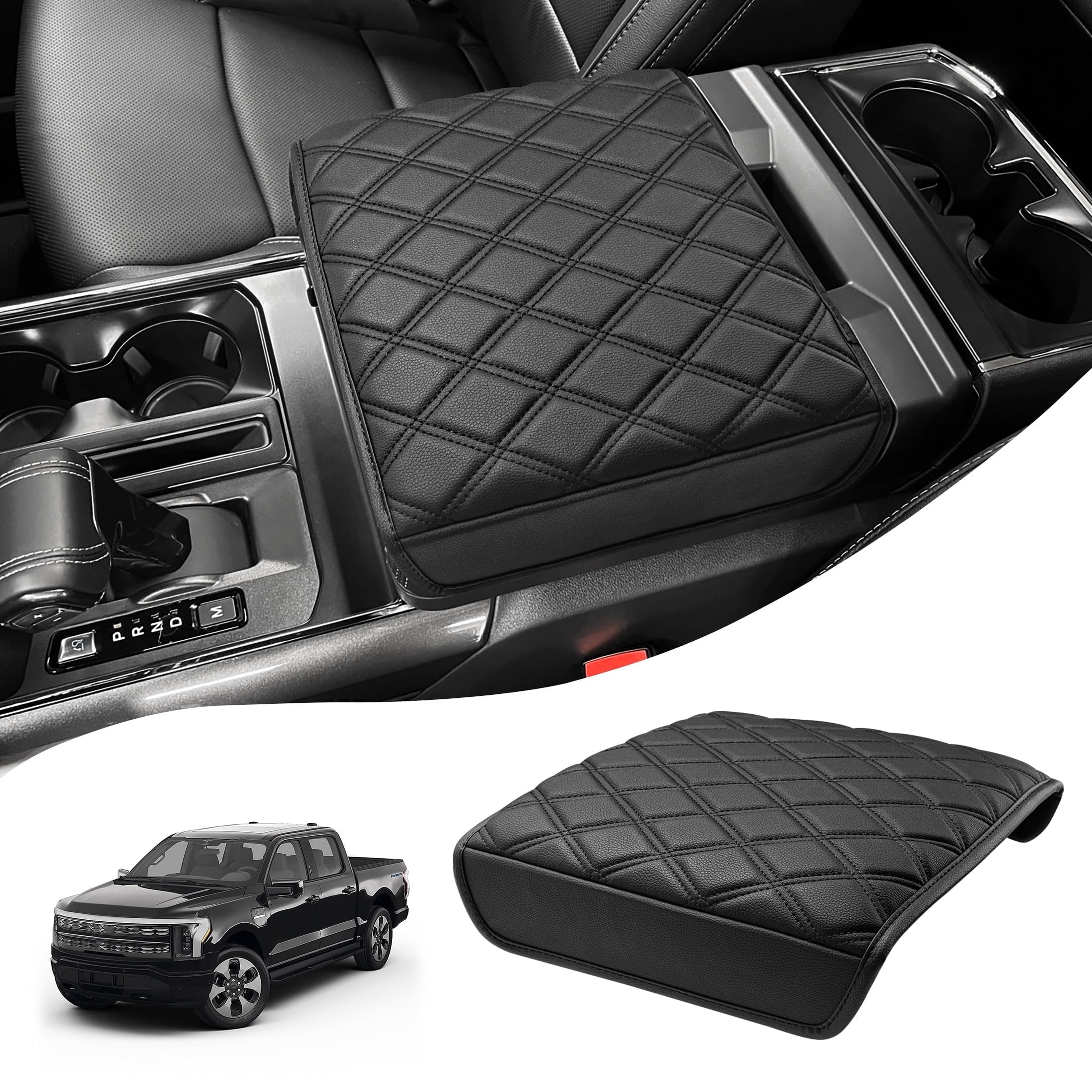 KBH Center Console Cover for 2021-2026 Ford F150, Workstation Middle Console Armrest Cover for Truck Accessories Interior, Black Diamond