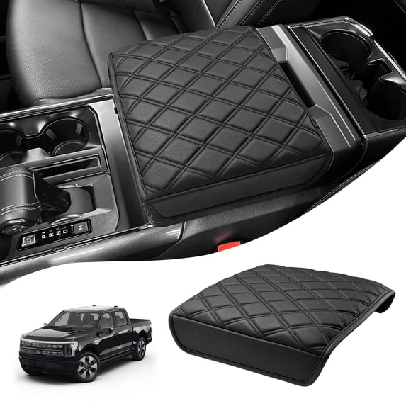 KBH Console Armrest Cover for 2021-2026 Ford F150 Accessories, Arm Rest Lid Leather Protector Pad for Work Surface Console Only, Black Diamond