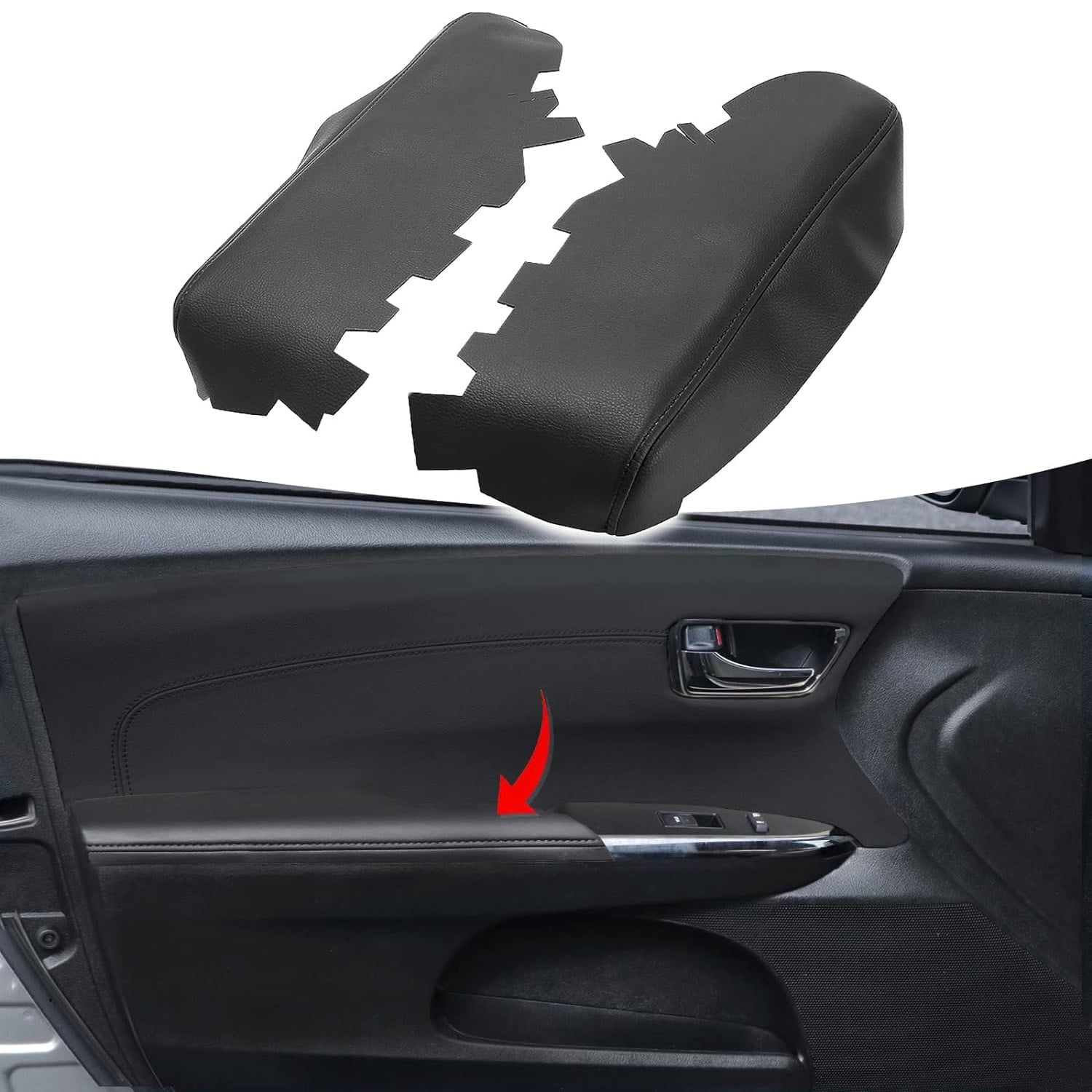 KBH Front Door Panel Armrest Cover Replacement for Toyota Avalon 2013-2018, Anti-Scratch Leather Arm Rest Skin Upholstery, 1 Pair, Black (Leather Part Only)