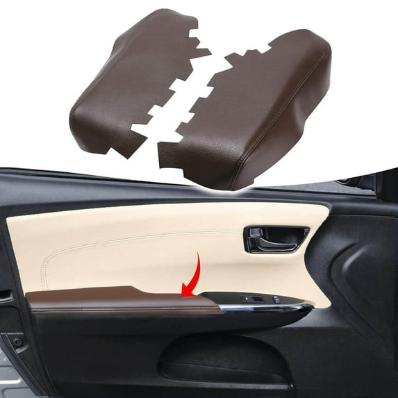 KBH Front Door Panel Armrest Cover Replacement for Toyota Avalon 2013-2018, Anti-Scratch Leather Arm Rest Skin Upholstery, 1 Pair, Brown (Leather Part Only)