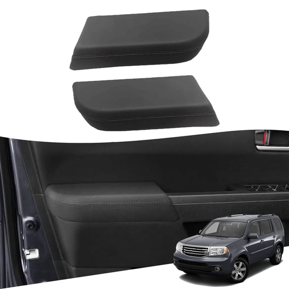 KBH Front Door Panel Armrest Cover Replacement for Honda Pilot 2009 2010 2011 2012 2013 2014 2015, Leather Arm Rest Cover Skin, 1 Pair, Black